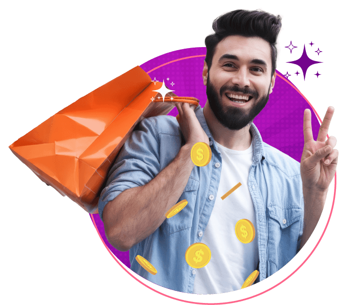 Hombre feliz con bolsa de compras