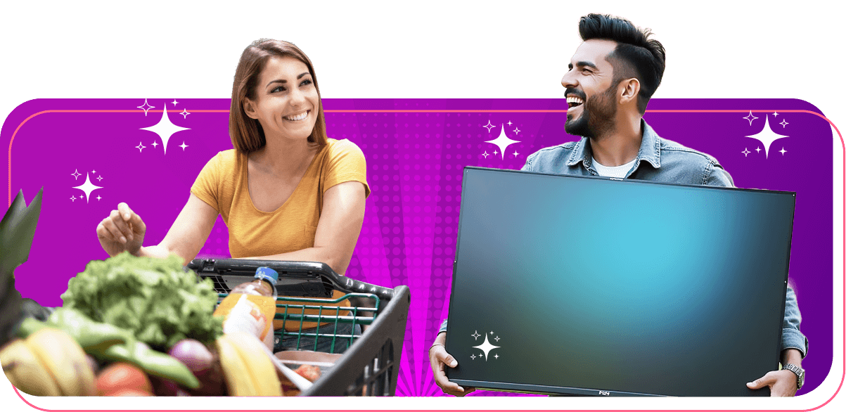 Pareja feliz comprando supermercado