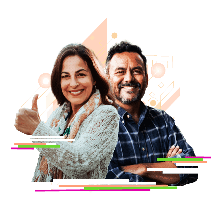 Foto: Hombre y mujer adultos sonriendo. Mujer haciendo gesto de pulgar arriba