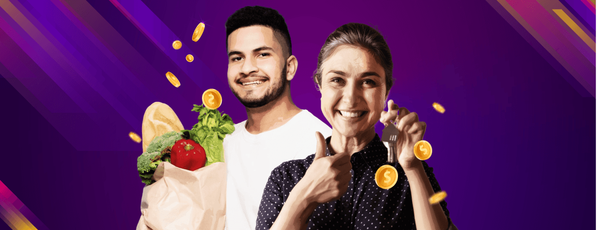 Pareja feliz comprando supermercado